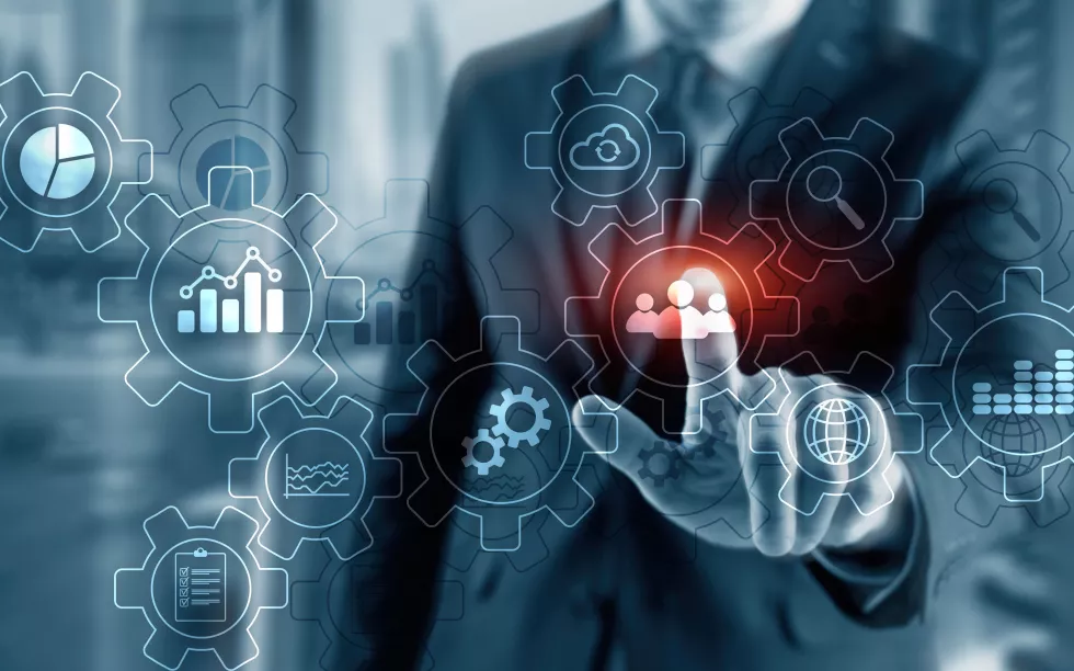 automation-business-technology-management-workflow-diagram-with-gears-icons-with-flowchart-background