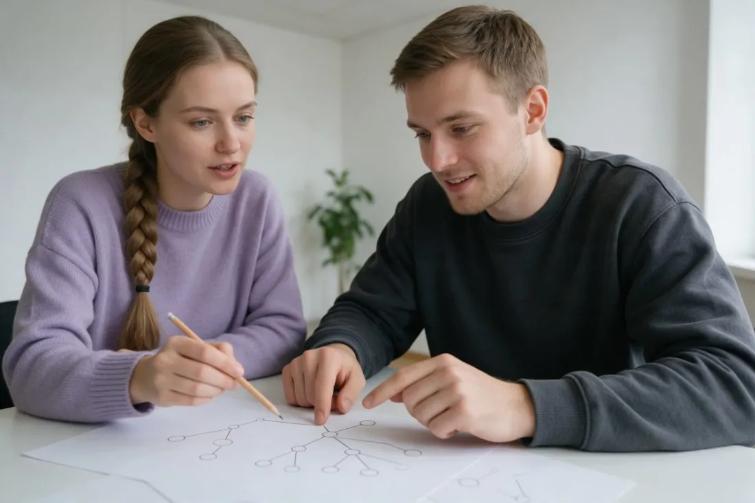 studenci-jezykoznawstwa-rysuja-schemat-budowy-zdania