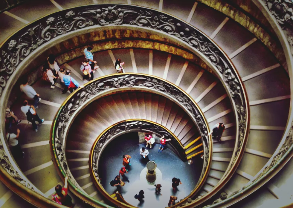 high-angle-view-people-spiral-staircase