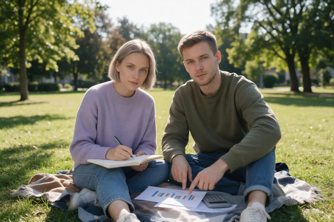 studenci-finansow-ucza-sie-na-trawniku-kampusu
