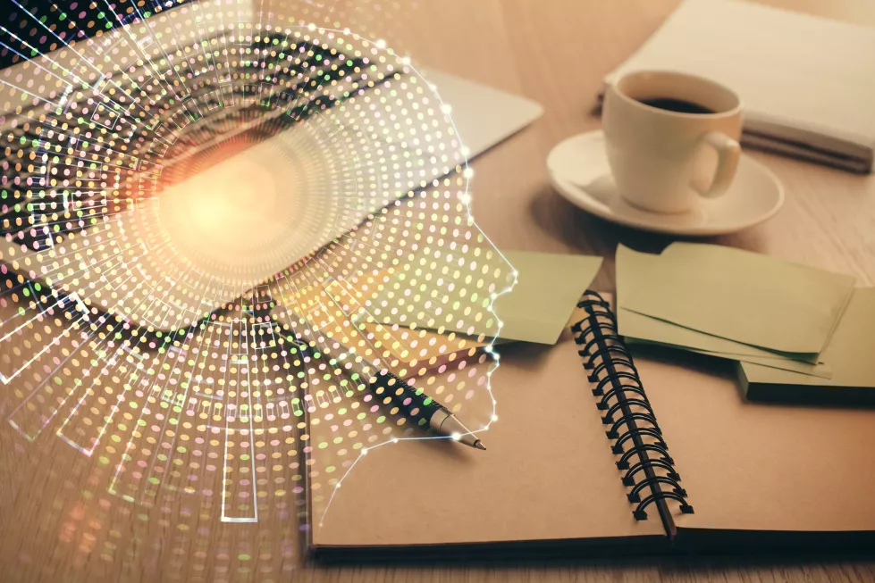double-exposure-brain-drawing-desktop-with-coffee-items-table-background-concept-research