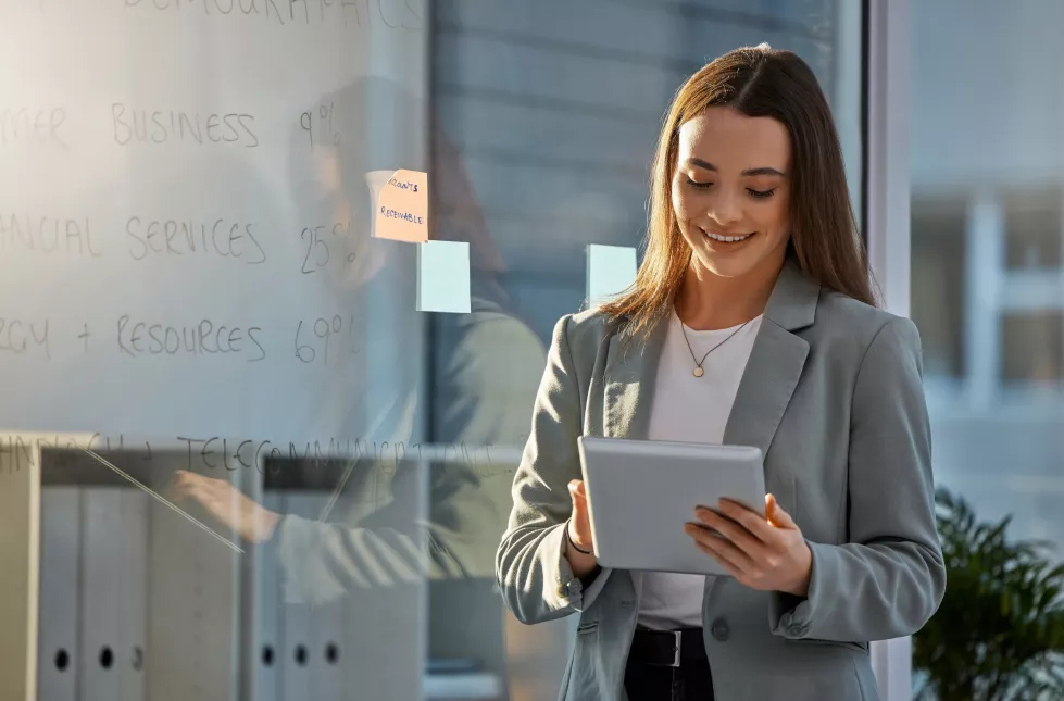 corporate-woman-tablet-typing-smile-reading-business-leadership-motivation-success-news-happy-young-manager-girl-boss-company-working-online-digital-internet-management-app
