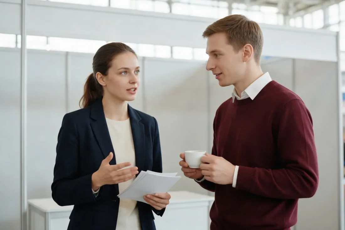 studentka-i-student-rozmawiaja-na-stoisku-targowym