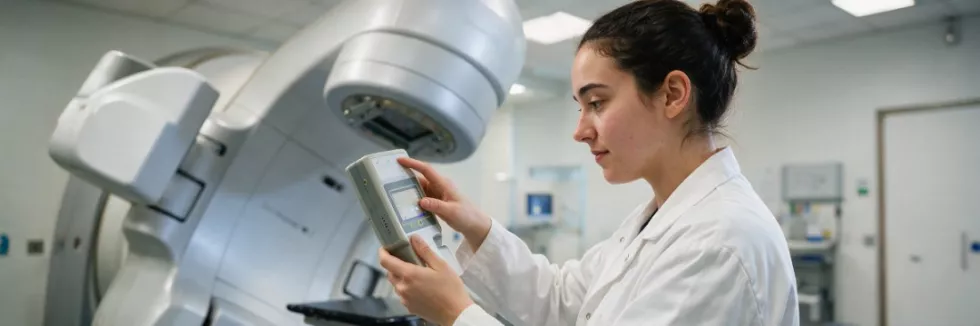 Fizyka-w-radioterapii-test-studentka-przy-akceleratorze