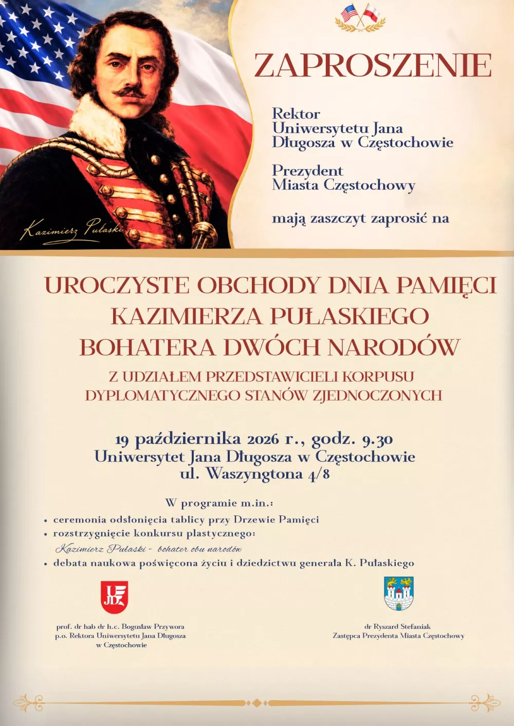 Plakat Dnia Pułaskiego na Uniwersytecie Jana Długosza w Częstochowie