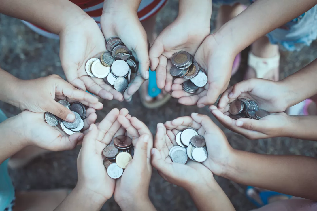 group-children-holding-money-hands-circle-together