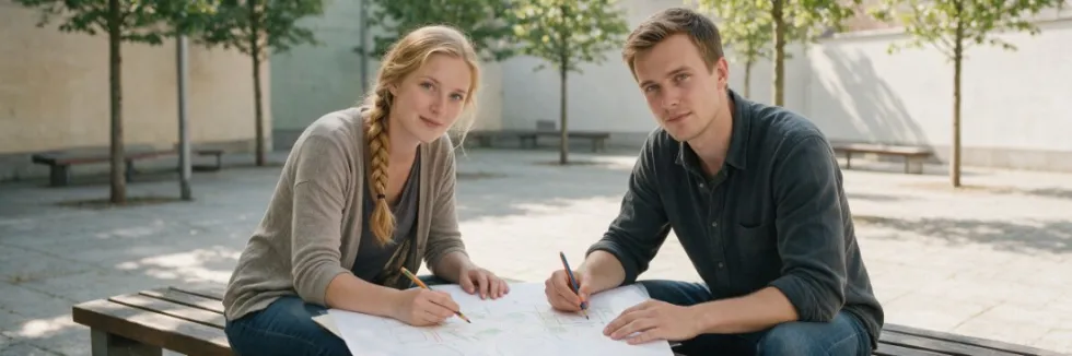 studentka-i-student-szkicuja-plan-placu-na-lawce
