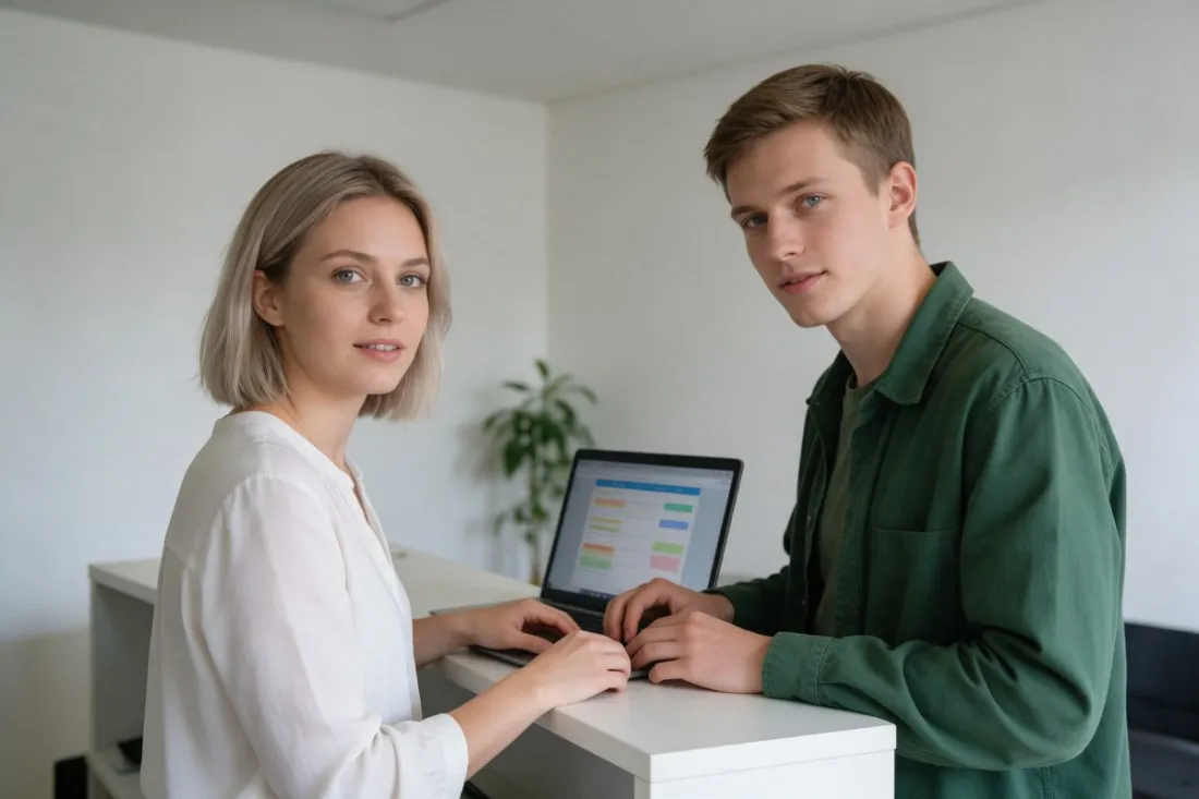 studentka-pomaga-studentowi-zlozyc-wniosek-online