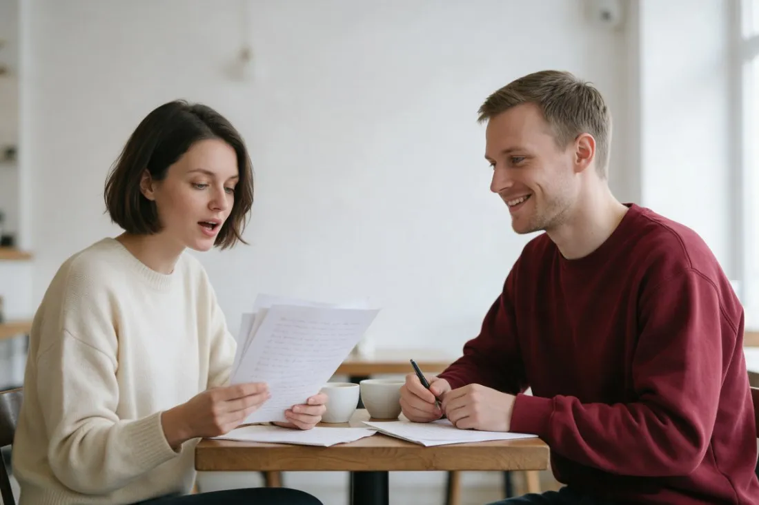studentka-czyta-swoj-tekst-studentowi-w-kawiarni