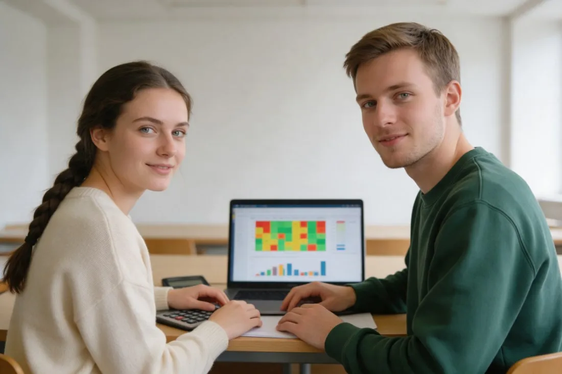 studentka-i-student-licza-ryzyko-finansowe-z-kalkulatorem