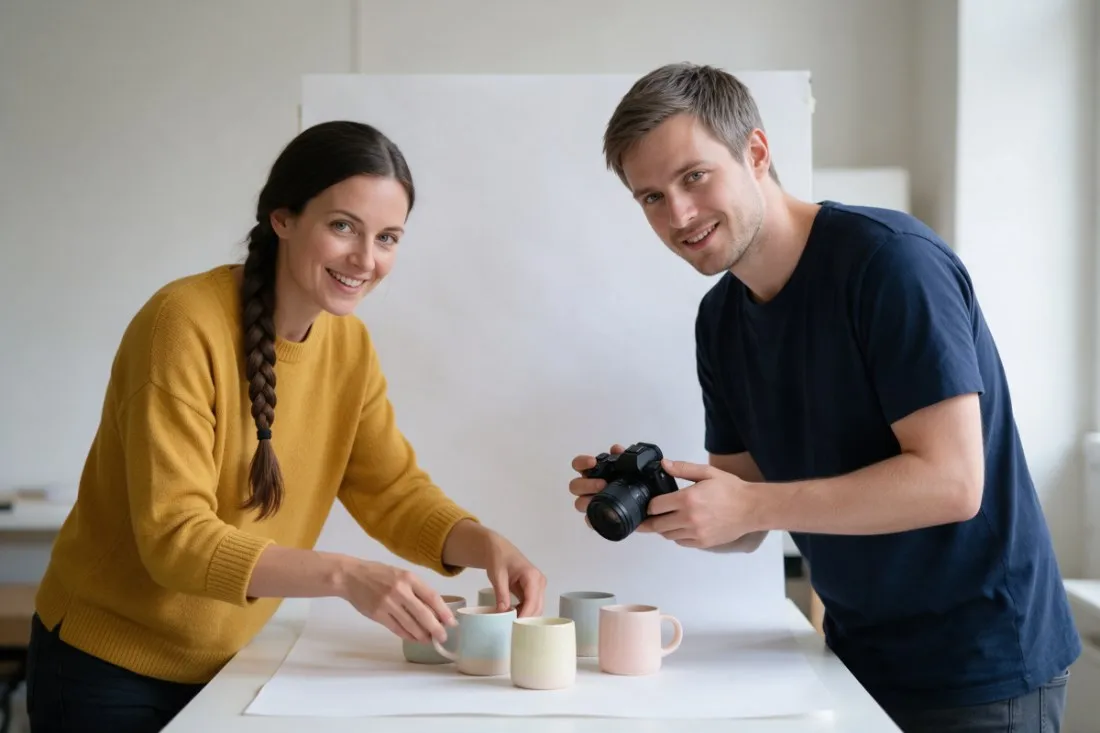student-i-studentka-fotografuja-produkty-do-sklepu