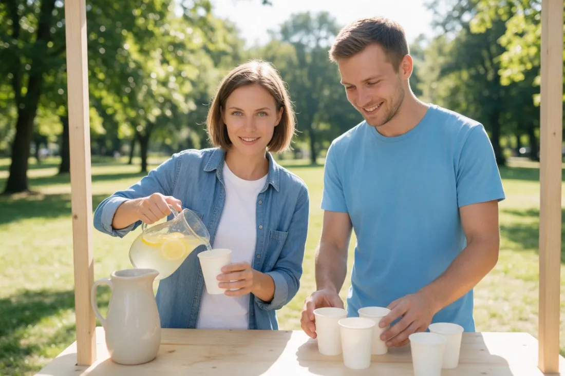 studenci-sprzedaja-lemoniade-na-stoisku-w-parku