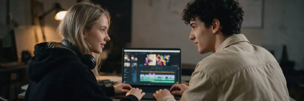 studenci-montuja-film-na-laptopie-w-pracowni