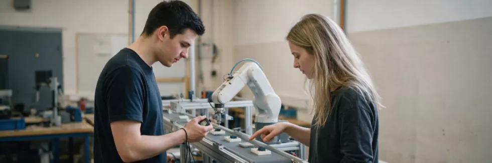 studenci-mierza-czas-pracy-modelowej-linii-produkcyjnej