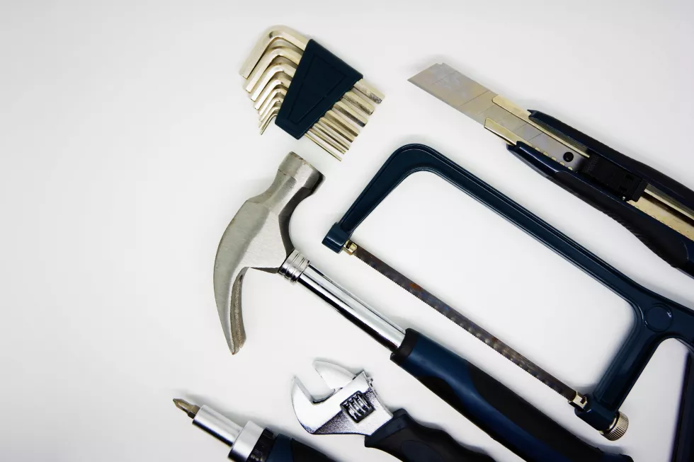 work-tools-against-white-background