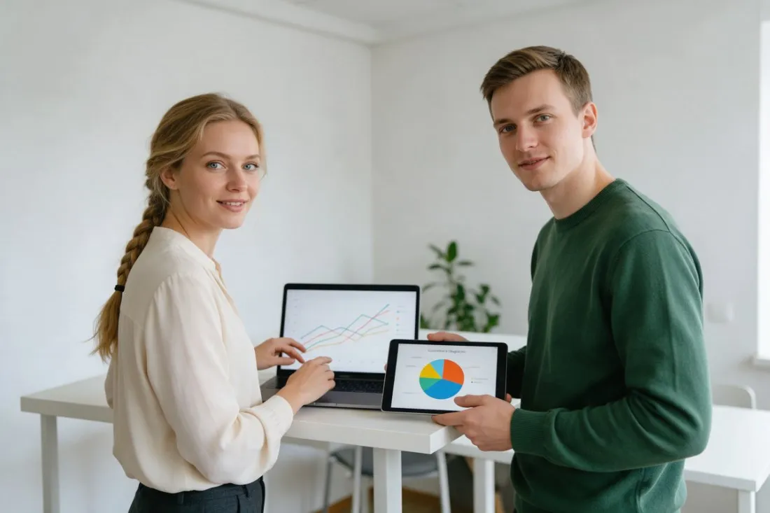 studenci-porownuja-segmenty-klientow-na-tablecie-i-laptopie