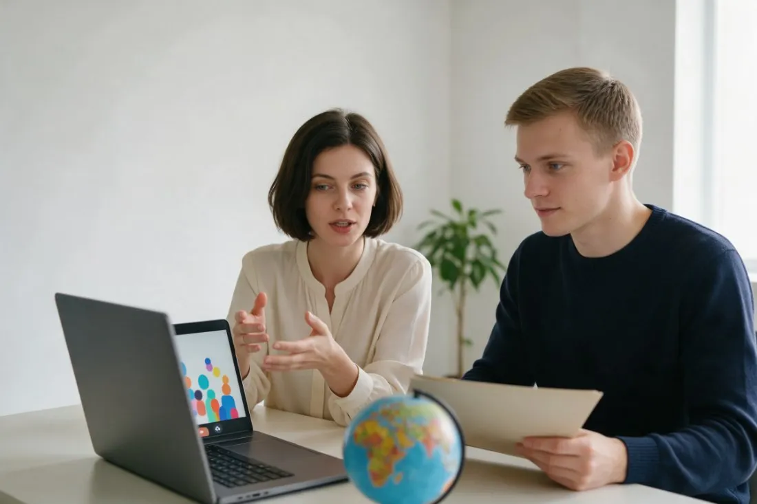 studentka-i-student-na-wideorozmowie-z-partnerami-zagranicznymi