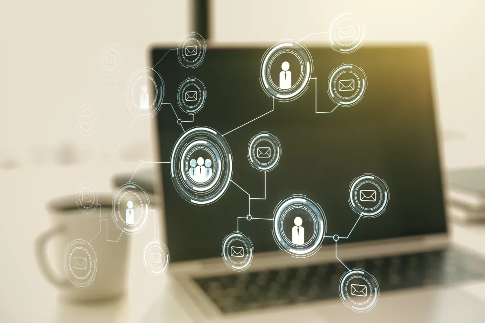 double-exposure-social-network-icons-concept-with-modern-laptop-background-marketing-promotion-concept