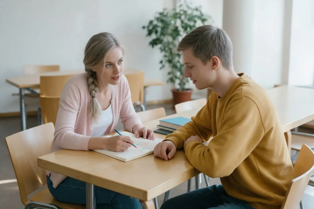 studentka-mentorka-rozmawia-ze-studentem-w-salonie-studenckim