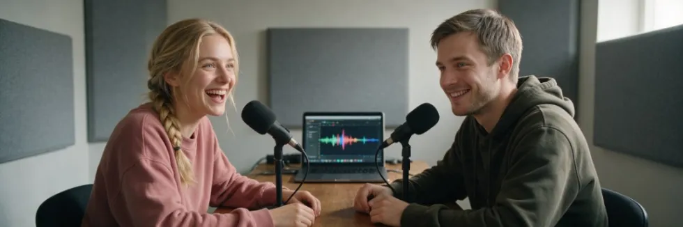 studentka-i-student-nagrywaja-podcast-w-studiu