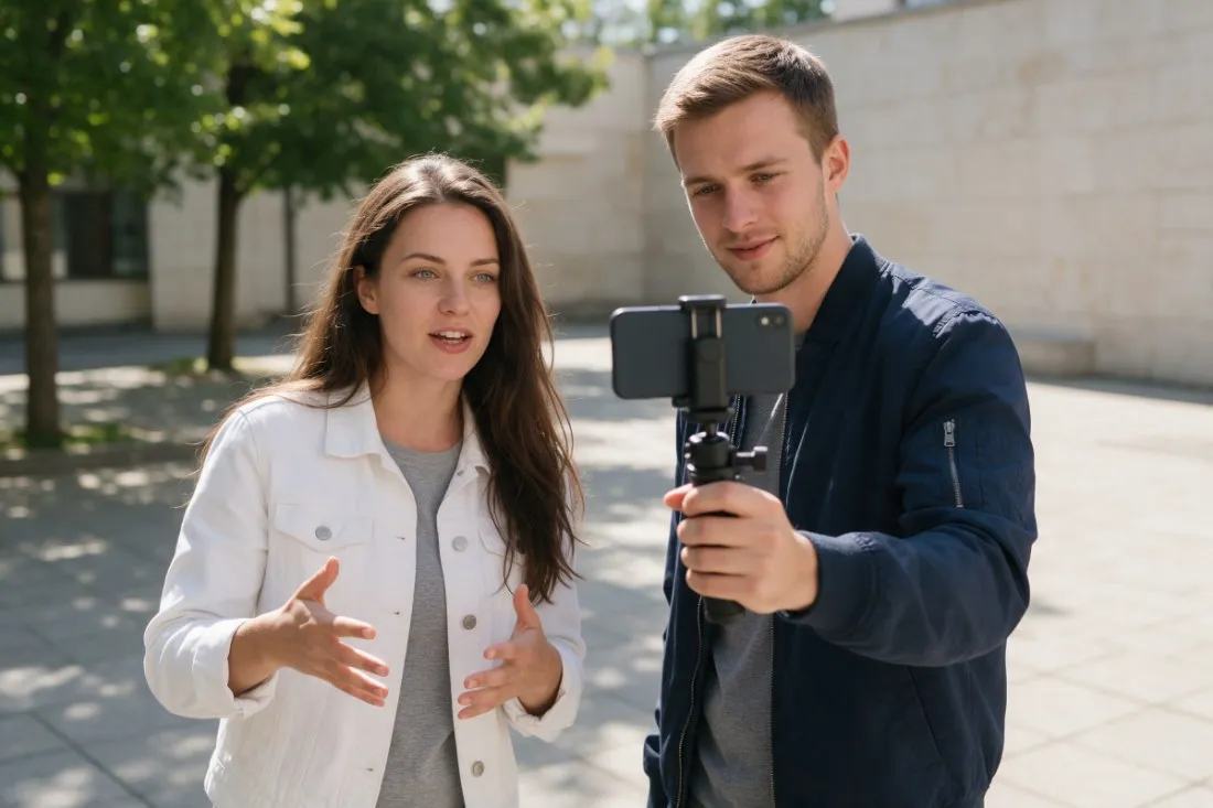 studenci-nagrywaja-krotkie-wideo-na-dziedzincu