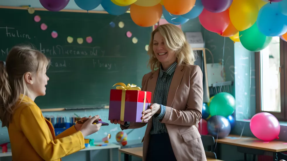student-greeting-their-teacher-classroom-enjoy-teacher-day-party-with-teacher
