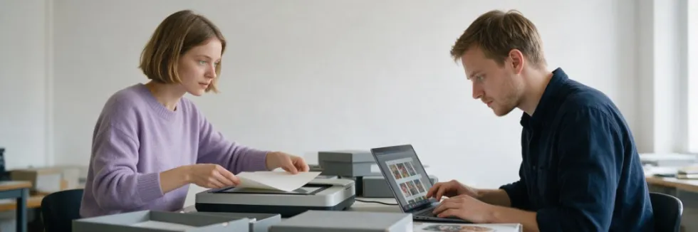 studentka-i-student-digitalizuja-dokumenty-archiwalne-skanerem