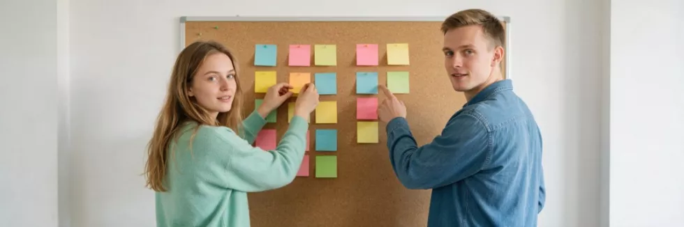 studenci-planuja-projekt-z-karteczkami-na-tablicy