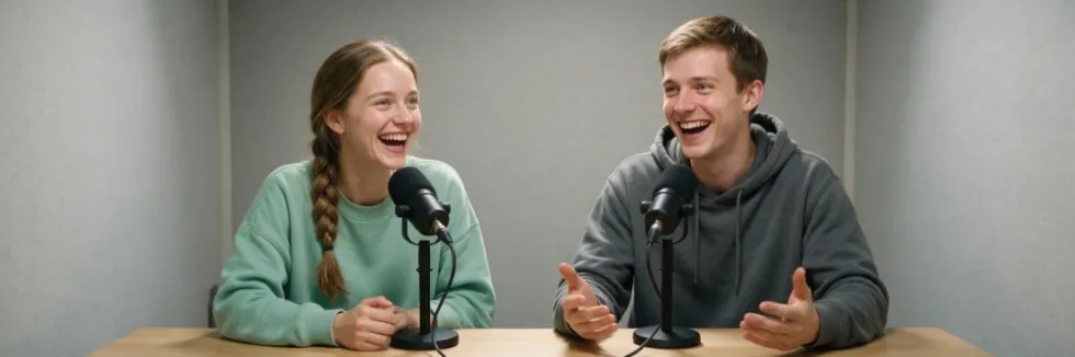 studentka-i-student-nagrywaja-podcast-po-angielsku