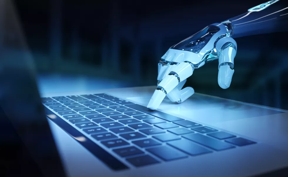 cyborg-hand-pressing-keyboard-laptop-3d-rendering
